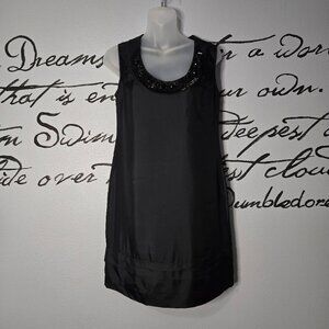 Banana Republic Black Silk Sleeveless Dress with Beaded Scoop Neckline, XS